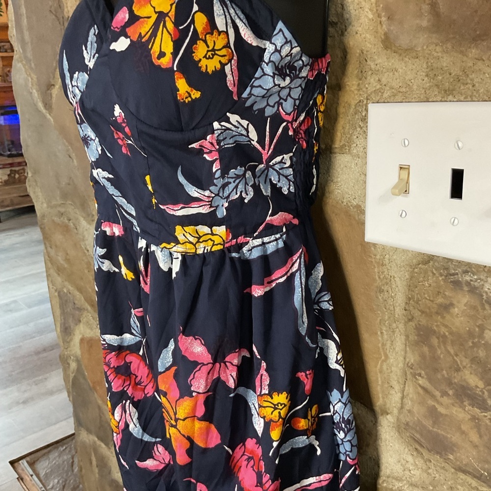Band of Gypsies Floral Wide-Leg Jumpsuit Navy Blue Sweetheart Neckline Size M - Picture 5 of 11